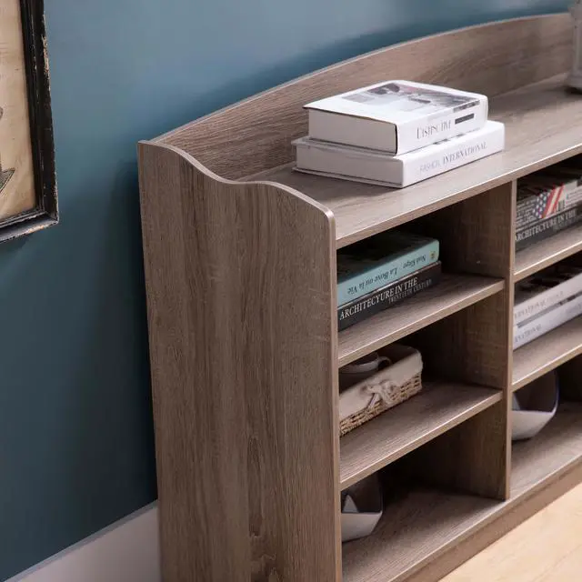 Alt view image 2 of 5 - Wooden Shoe Storage Bench, Nine Storage Shelves, Entryway Organizer, Dark Taupe