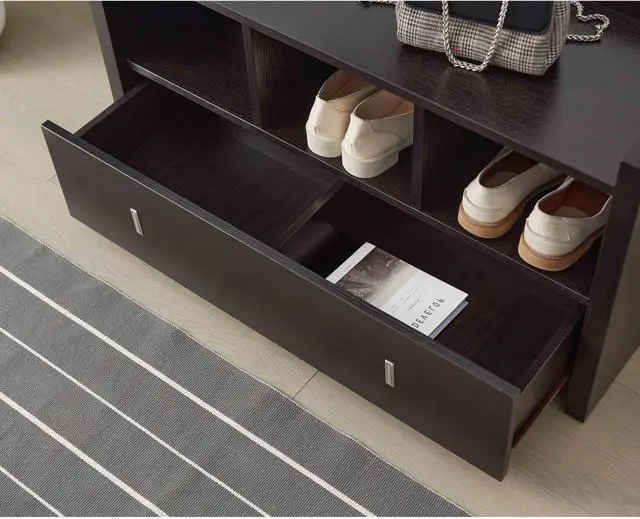 Alt view image 2 of 5 - Shoe Entry Bench with Drawer, Shoe Storage Organizer, Red Cocoa