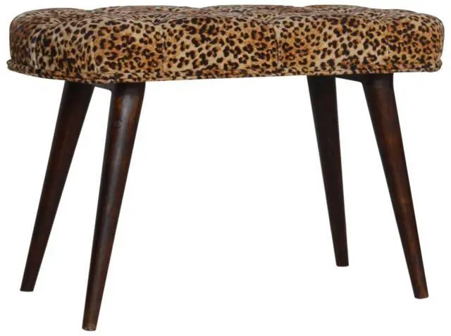 Alt view image 3 of 7 - Solid Wood Leopard Print Deep Button Upholstered Bench, Brown