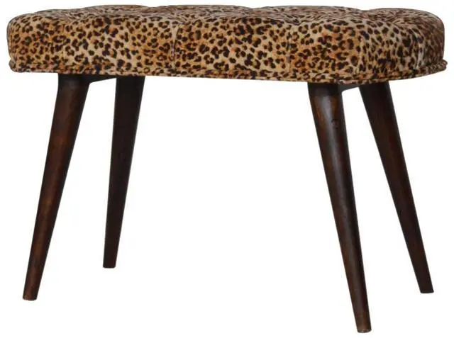 Alt view image 4 of 7 - Solid Wood Leopard Print Deep Button Upholstered Bench, Brown
