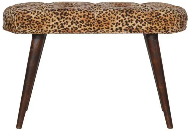 Alt view image 2 of 7 - Solid Wood Leopard Print Deep Button Upholstered Bench, Brown