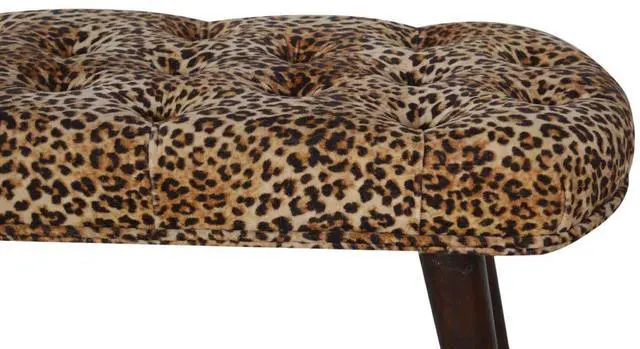 Alt view image 5 of 7 - Solid Wood Leopard Print Deep Button Upholstered Bench, Brown