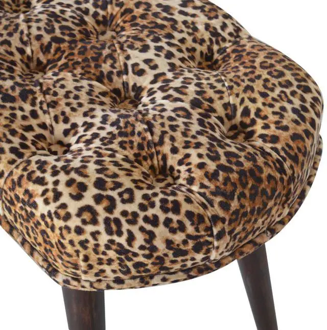 Alt view image 6 of 7 - Solid Wood Leopard Print Deep Button Upholstered Bench, Brown