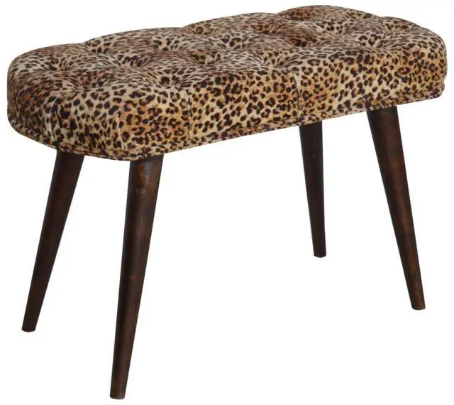 Alt view image 7 of 7 - Solid Wood Leopard Print Deep Button Upholstered Bench, Brown