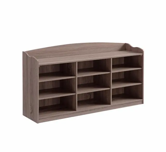 Alt view image 3 of 5 - Wooden Shoe Storage Bench, Nine Storage Shelves, Entryway Organizer, Dark Taupe