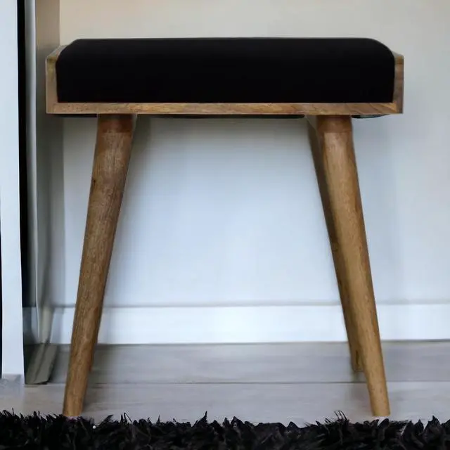 Alt view image 2 of 7 - Black Upholstered Velvet Tray Style Footstool, Light Brown
