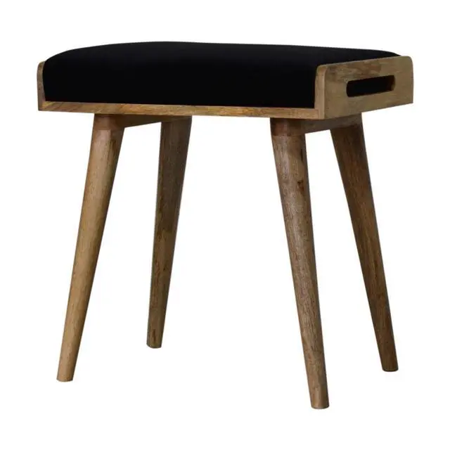 Alt view image 4 of 7 - Black Upholstered Velvet Tray Style Footstool, Light Brown