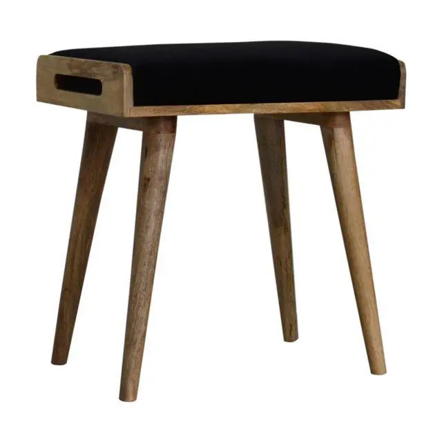 Alt view image 5 of 7 - Black Upholstered Velvet Tray Style Footstool, Light Brown