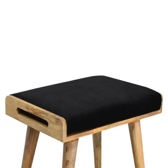 Alt view image 7 of 7 - Black Upholstered Velvet Tray Style Footstool, Light Brown