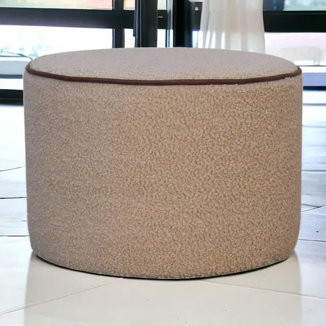 Main image of Serenity Large Round Footstool, Upholstered, Beige