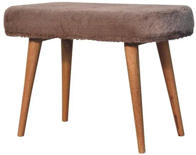 Alt view image 4 of 7 - Solid Wood Faux Fur Fabric Bench, Upholstered, Nordic Legs, Mocha and Brown