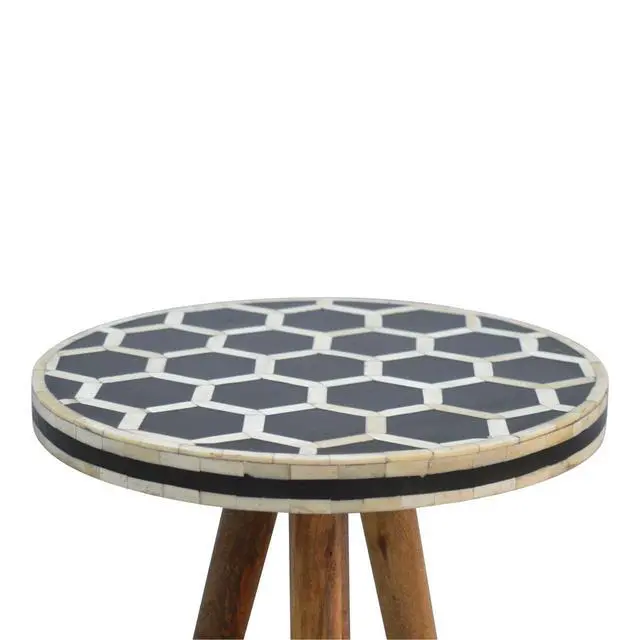 Alt view image 4 of 7 - Solid Wood Bone Inlay Tripod Stool, Black and White