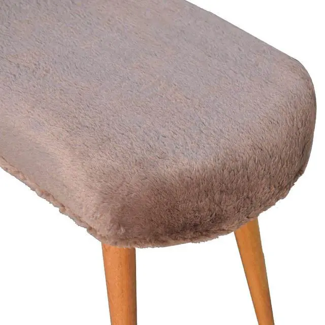 Alt view image 6 of 7 - Solid Wood Faux Fur Fabric Bench, Upholstered, Nordic Legs, Mocha and Brown