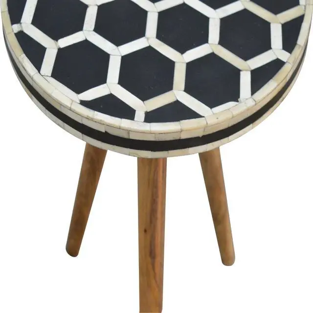 Alt view image 3 of 7 - Solid Wood Bone Inlay Tripod Stool, Black and White