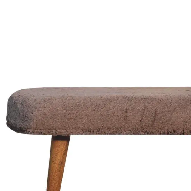 Alt view image 5 of 7 - Solid Wood Faux Fur Fabric Bench, Upholstered, Nordic Legs, Mocha and Brown