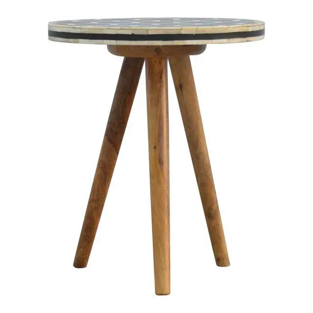 Alt view image 7 of 7 - Solid Wood Bone Inlay Tripod Stool, Black and White
