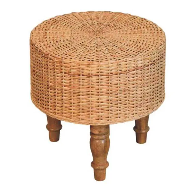 Alt view image 6 of 6 - Solid Wood Regency Round Woven Stool,Brown