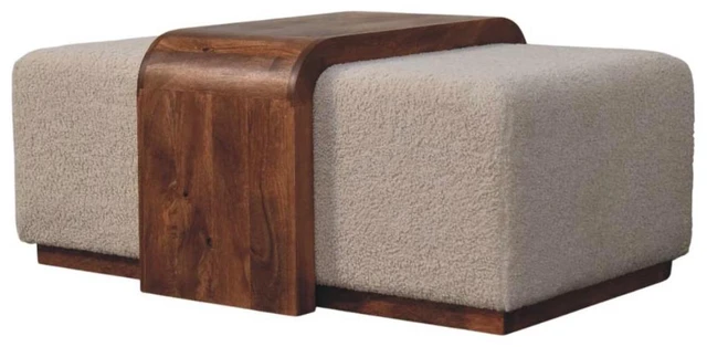 Alt view image 3 of 7 - Solid Wood Arden Bench Duo,Boucle seats,Warm Tone