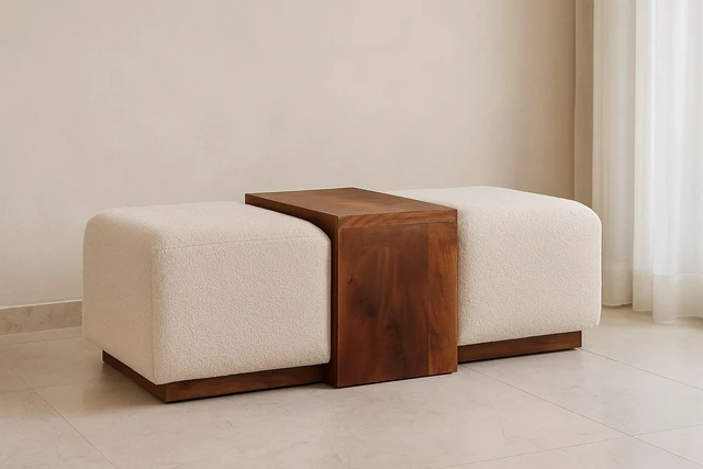 Main image of Solid Wood Arden Bench Duo,Boucle seats,Warm Tone