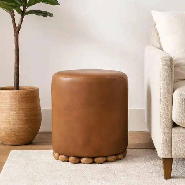 Main image of Solid Wood Bola Leather Stool