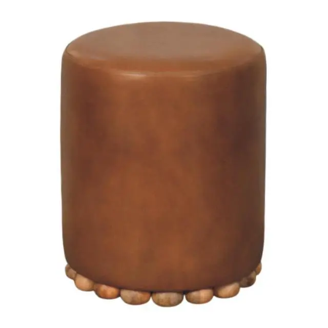 Alt view image 6 of 7 - Solid Wood Bola Leather Stool