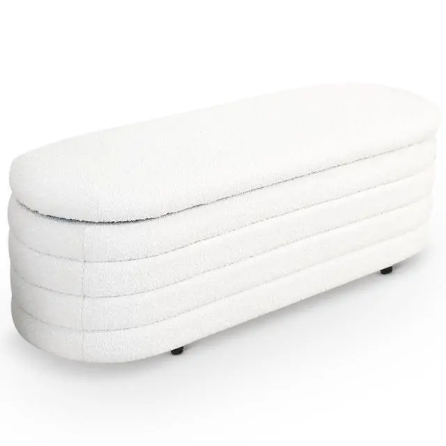 Alt view image 3 of 7 - Cabana White Boucle Bench w/Storage