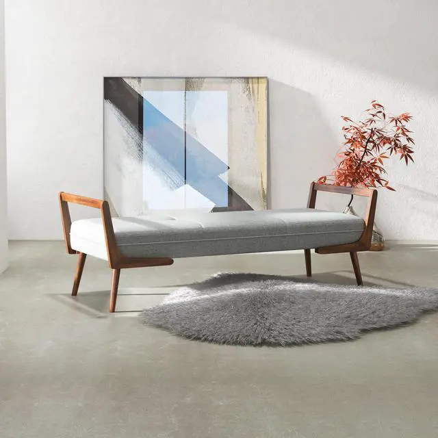 Alt view image 2 of 7 - Modern Cora Mid Century Modern Gray Bench 20.5" H x 51.4" W x 19.3" D for Entryway, Living Room, Hallway