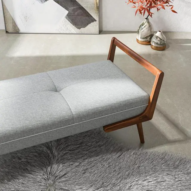 Alt view image 4 of 7 - Modern Cora Mid Century Modern Gray Bench 20.5" H x 51.4" W x 19.3" D for Entryway, Living Room, Hallway