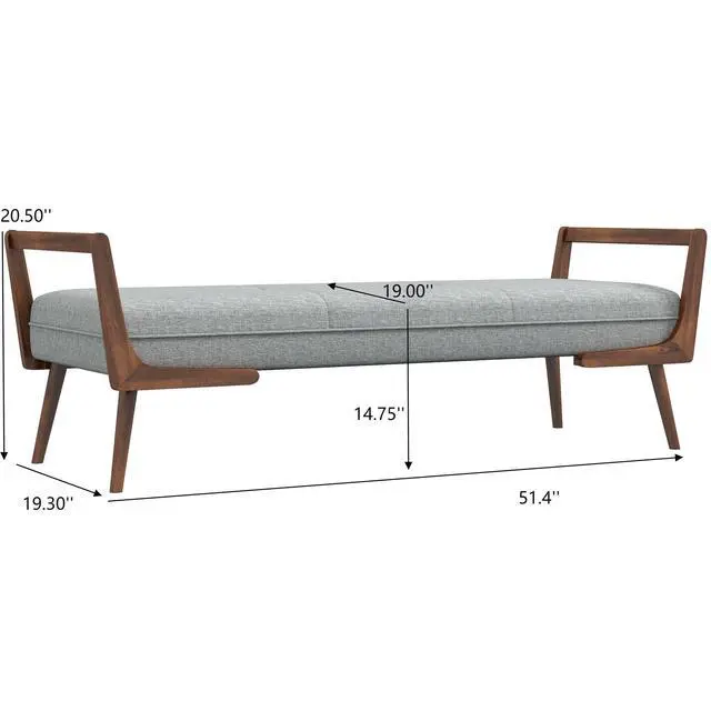 Alt view image 3 of 7 - Modern Cora Mid Century Modern Gray Bench 20.5" H x 51.4" W x 19.3" D for Entryway, Living Room, Hallway