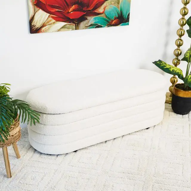 Alt view image 4 of 7 - Cabana White Boucle Bench w/Storage