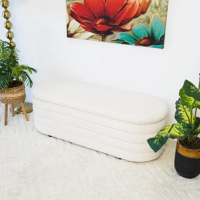 Alt view image 5 of 7 - Cabana White Boucle Bench w/Storage
