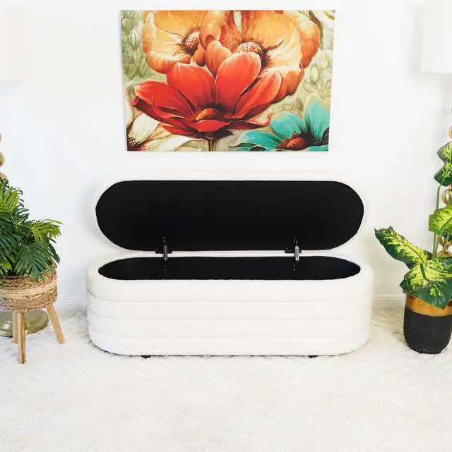 Alt view image 6 of 7 - Cabana White Boucle Bench w/Storage