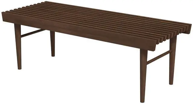 Main image of Mia Mid Century Modern Solid Wood Bench with Natural Walnut Stain Finish 15.5'' H x 47.2'' W x 18.1'' D for Living Room, Hallway, Bedroom, Bathroom