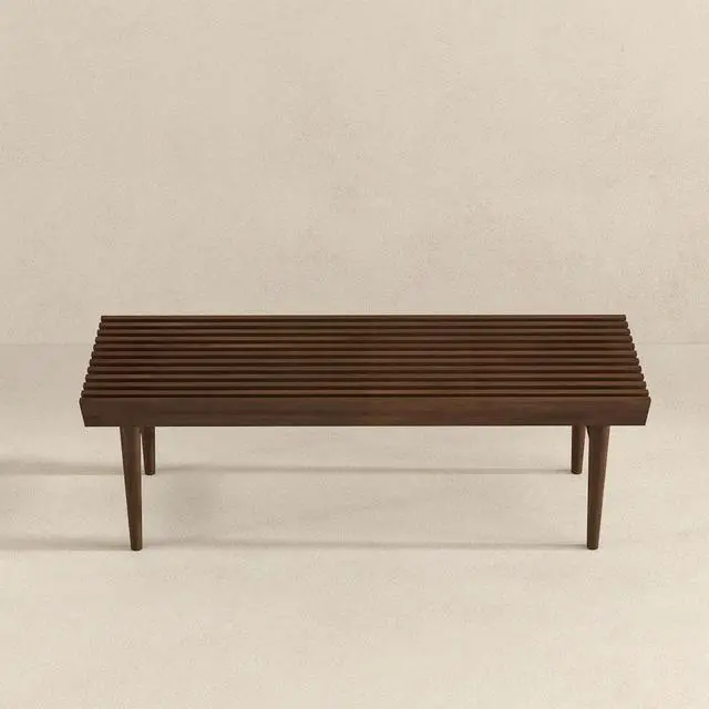 Alt view image 5 of 7 - Mia Mid Century Modern Solid Wood Bench with Natural Walnut Stain Finish 15.5'' H x 47.2'' W x 18.1'' D for Living Room, Hallway, Bedroom, Bathroom
