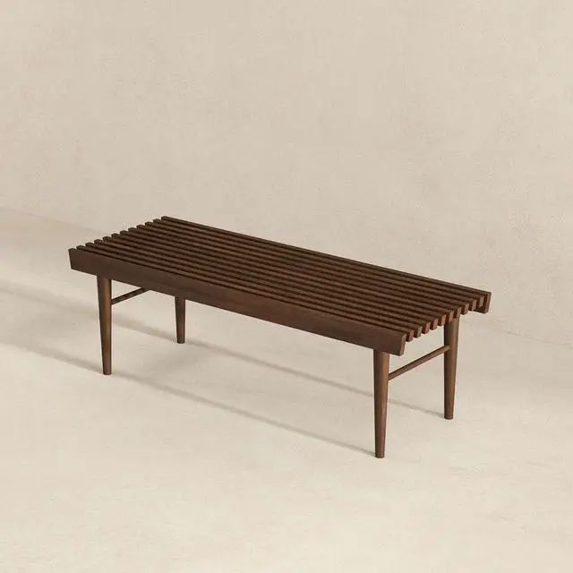 Alt view image 6 of 7 - Mia Mid Century Modern Solid Wood Bench with Natural Walnut Stain Finish 15.5'' H x 47.2'' W x 18.1'' D for Living Room, Hallway, Bedroom, Bathroom