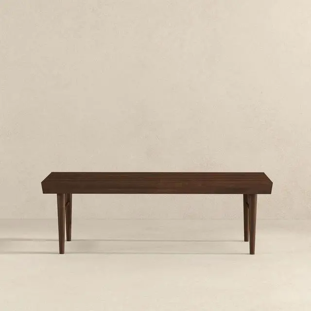 Alt view image 7 of 7 - Mia Mid Century Modern Solid Wood Bench with Natural Walnut Stain Finish 15.5'' H x 47.2'' W x 18.1'' D for Living Room, Hallway, Bedroom, Bathroom
