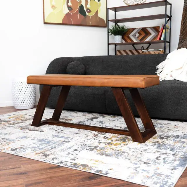 Alt view image 2 of 7 - Marley Genuine Leather Bench In Tan