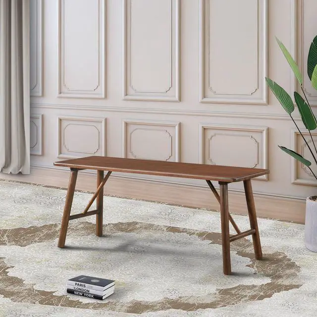 Alt view image 2 of 7 - Versatile Solid Wood Molly Bench with Mid-Century Design in Walnut Brown 17.7'' H x 43.3'' W x 13'' D