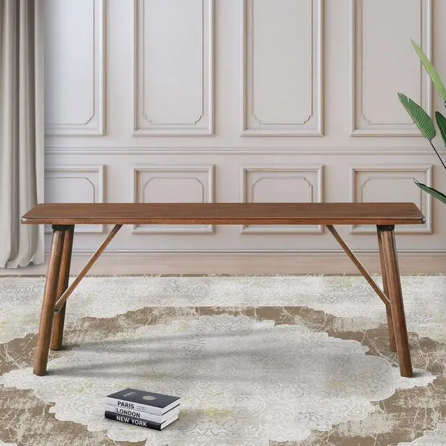 Alt view image 5 of 7 - Versatile Solid Wood Molly Bench with Mid-Century Design in Walnut Brown 17.7'' H x 43.3'' W x 13'' D
