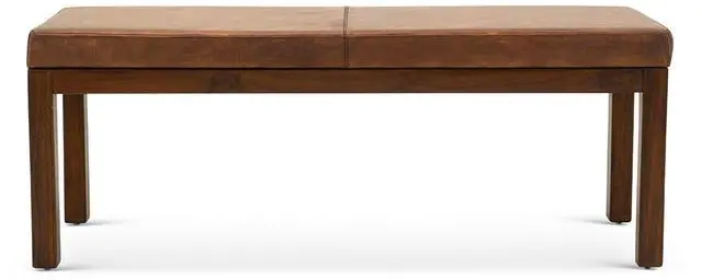 Main image of Austin Antique Tan Leather Bench with Lines