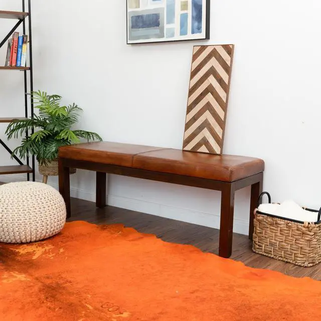 Alt view image 4 of 7 - Austin Antique Tan Leather Bench with Lines