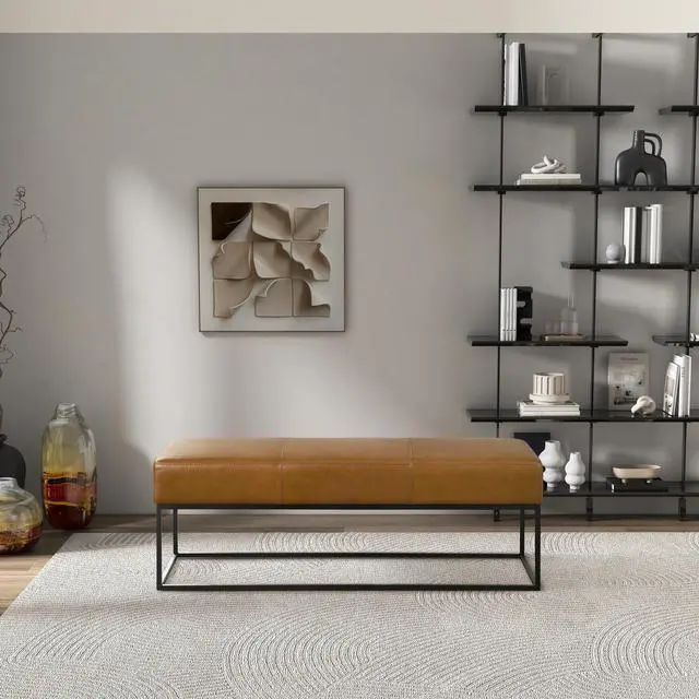 Alt view image 2 of 7 - Odessa Tan Leather Bench