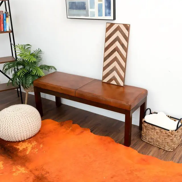 Alt view image 7 of 7 - Austin Antique Tan Leather Bench with Lines