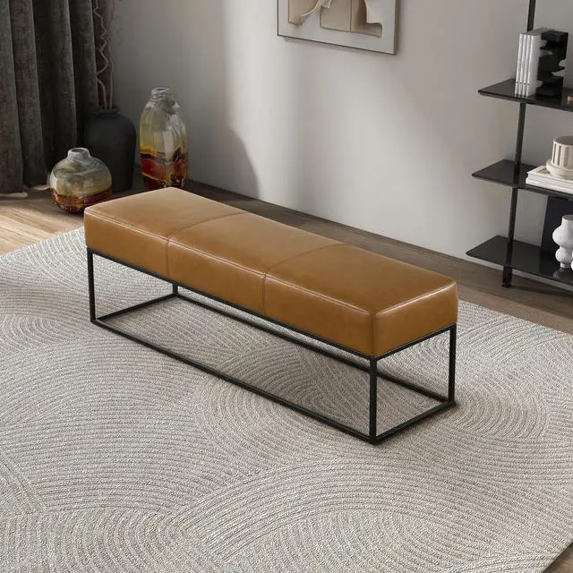 Alt view image 4 of 7 - Odessa Tan Leather Bench