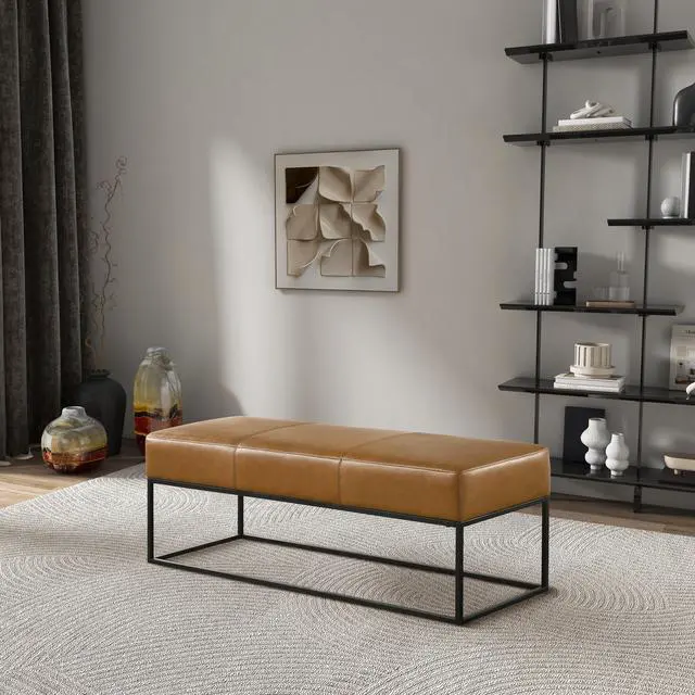 Alt view image 3 of 7 - Odessa Tan Leather Bench