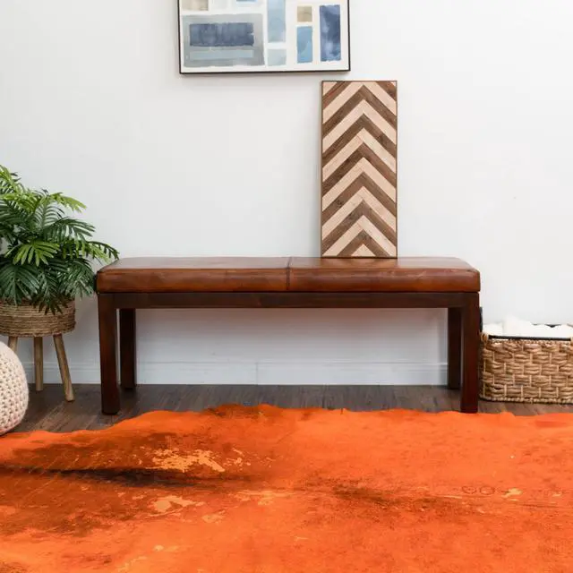 Alt view image 5 of 7 - Austin Antique Tan Leather Bench with Lines