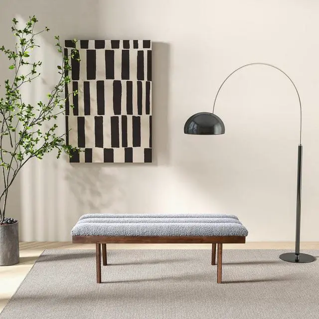 Alt view image 2 of 7 - Warren Bench in Ash Grey Fabric