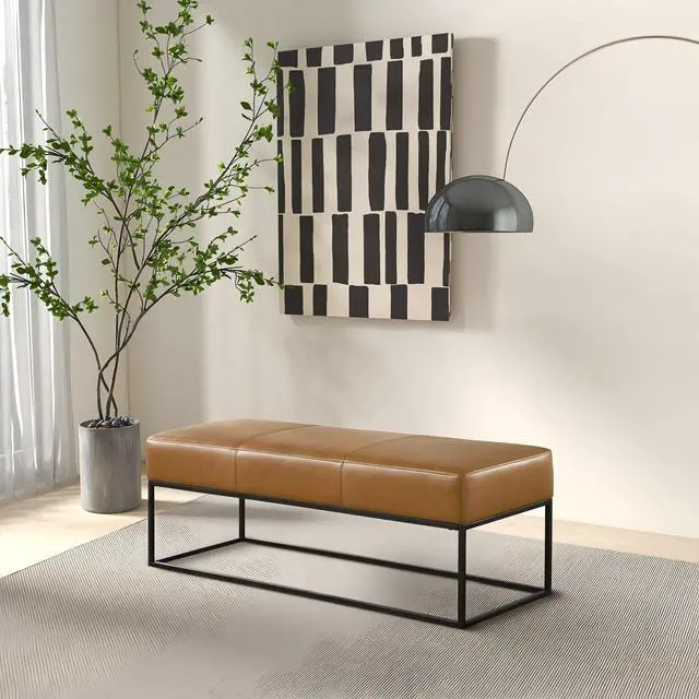 Alt view image 7 of 7 - Odessa Tan Leather Bench