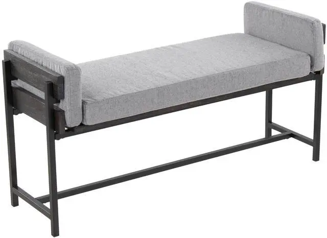 Main image of 18" Bench with Black Metal, Grey Wood and Light Grey Fabric
