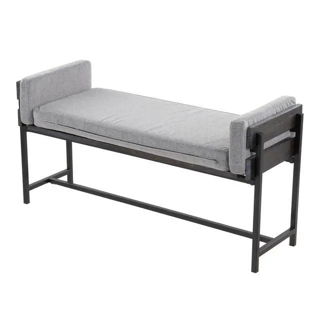 Alt view image 3 of 5 - 18" Bench with Black Metal, Grey Wood and Light Grey Fabric